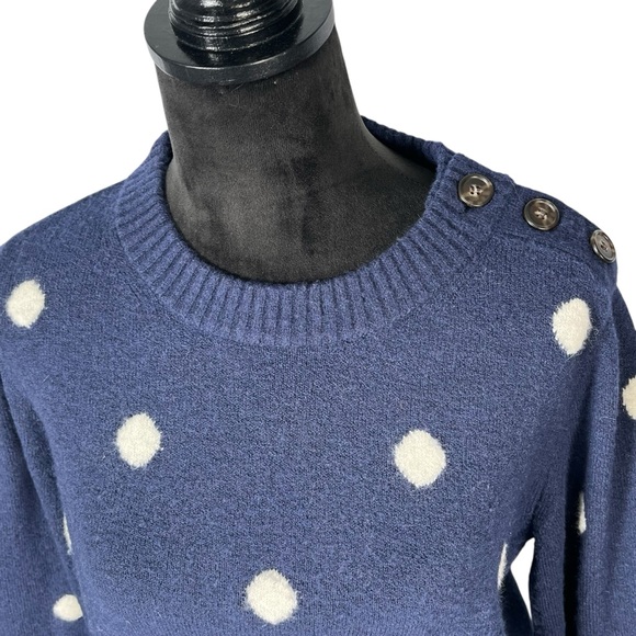J. Crew Navy Polka Dot Sweater Merino Wool Alpaca Dark Blue Warm Pullover Medium - Picture 3 of 14